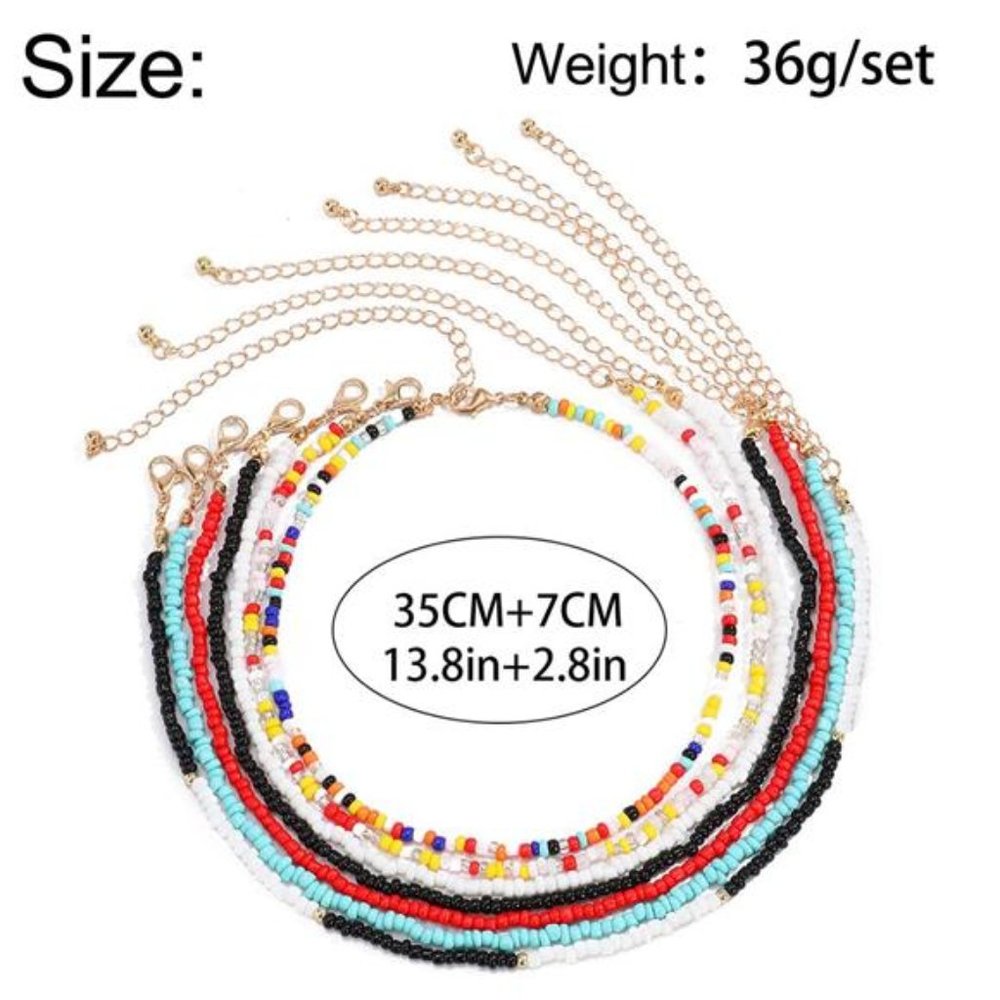 Boho Layered Beaded Necklaces Colorful Beads Choker Necklace Handmade (7PCS) - Picture 4 of 8